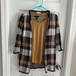 Fall outfit LOFT Cardigan Sweater with matching long sleeve shirt to wear under